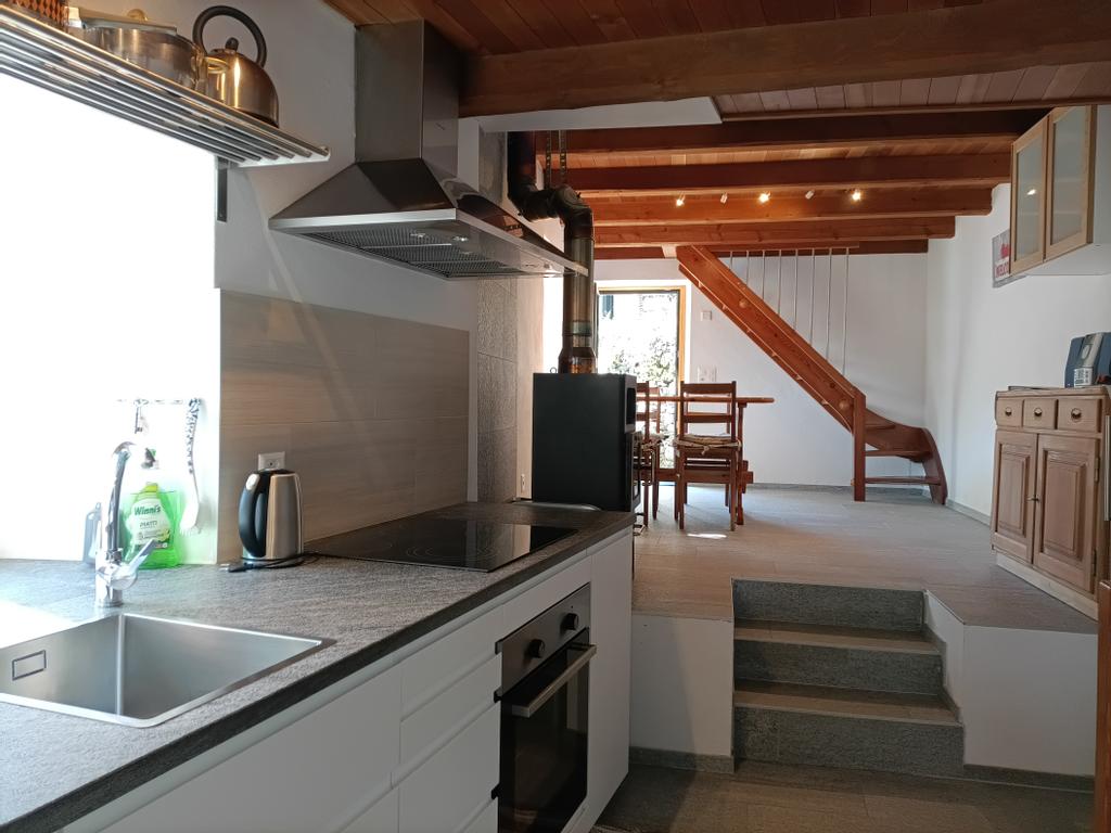 kitchen with view direction eating area