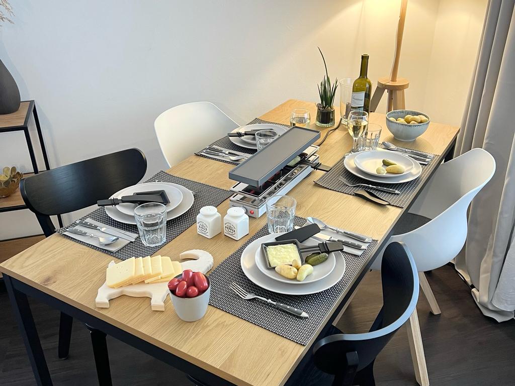 Raclette oven and cheese fondue set are ready and waiting