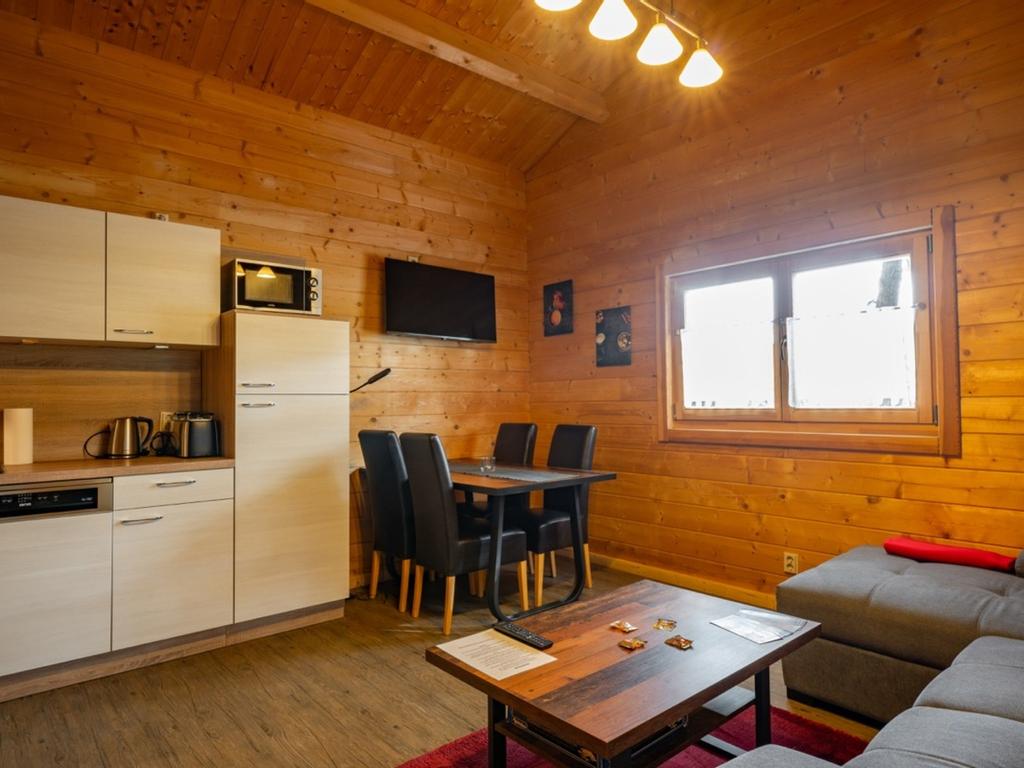 Living area with dining area and kitchen